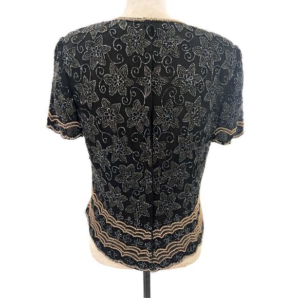 Pappell boutique 100% silk beaded Evening blouse size medium. - Picture 2 of 12